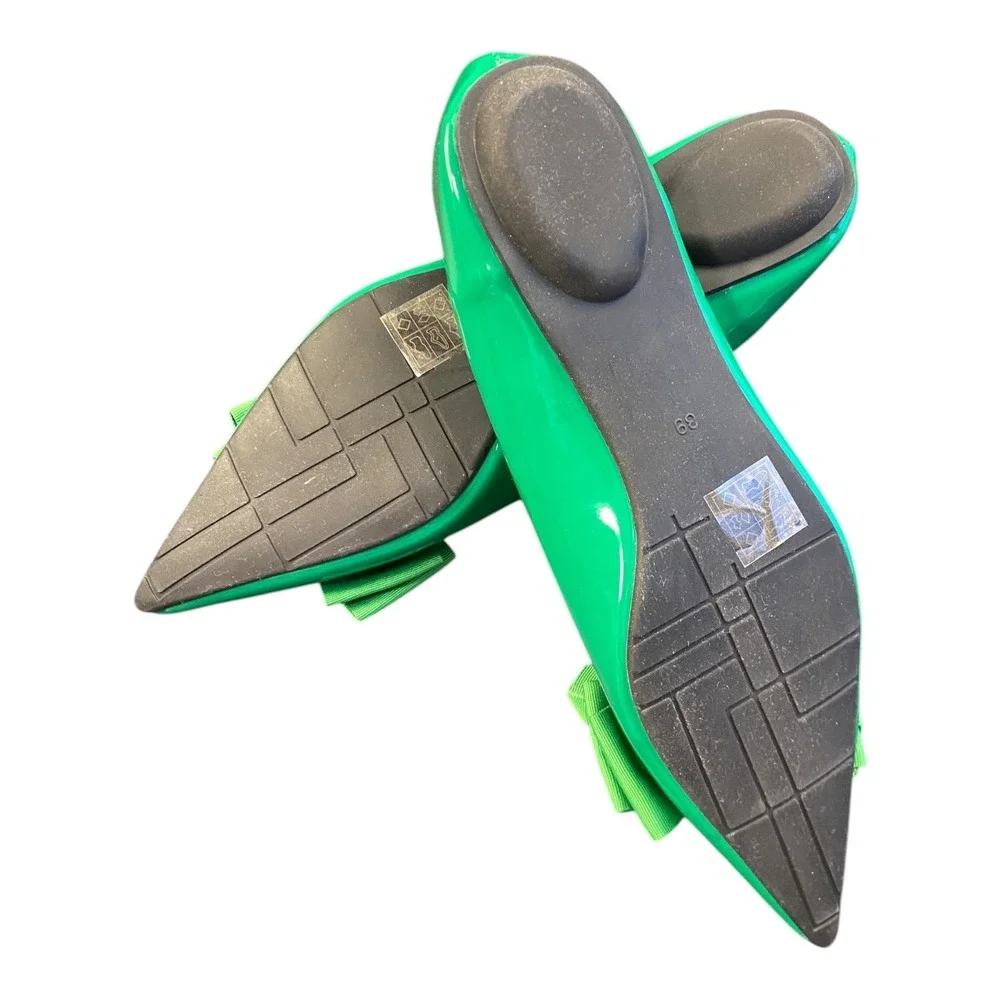 C Paravano Emerald Green Patent Bow Pointed Toe Flats Size 39‎